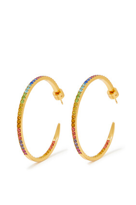 Color Jewel Hoop Earrings, Brass & Crystal